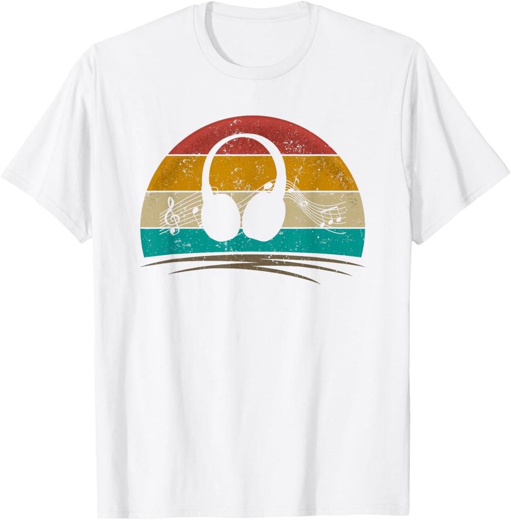 Headphones Music Retro Sunset Graphic T-Shirt Vintage Aesthetic Tee for Men Women