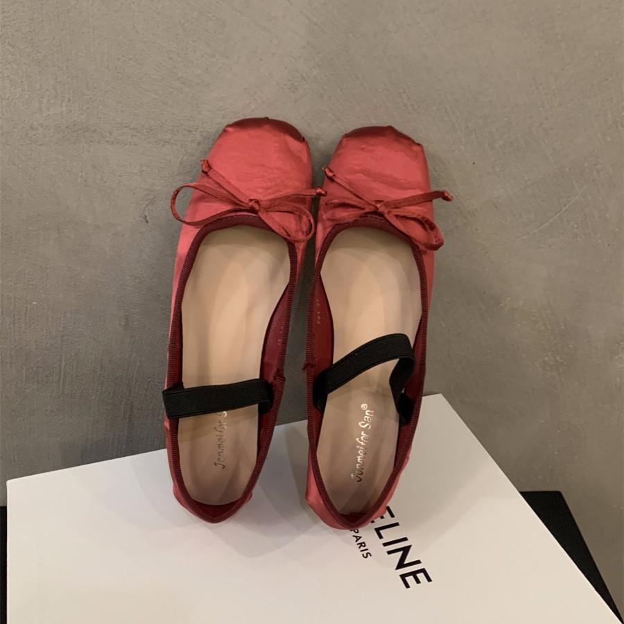 Fashion Bailamos Brand Luxury Satin Silk Ballet Shoes Woman Classic Square Toe Bowtie Elastic Band Ballerina Flats Ladies Soft Loafers M