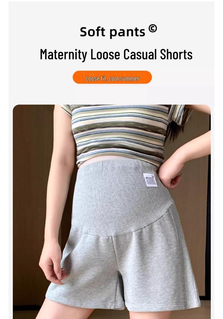 Maternity Casual Wide-Leg Cotton Shorts - Solid Color, Three-Quarter Length, Summer Wear