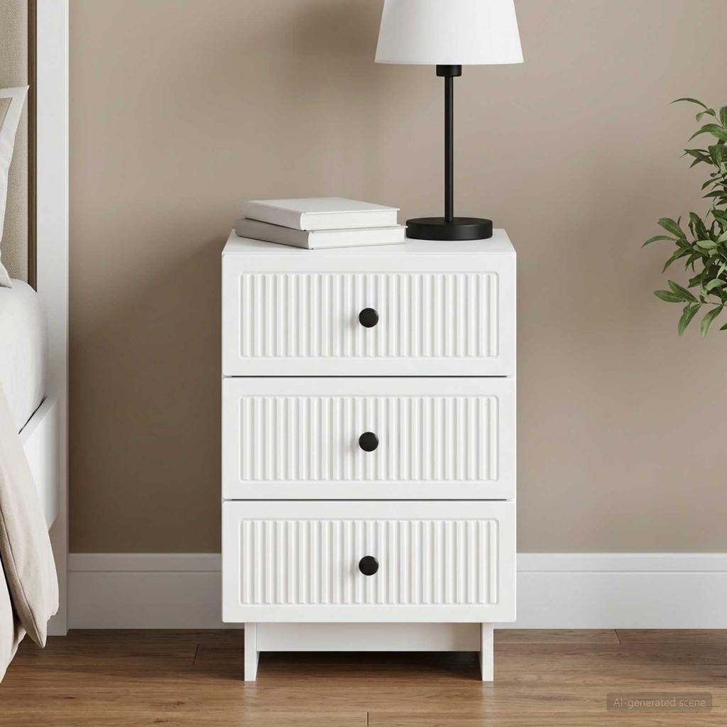 White Nightstand with Drawers 43 x 41 x 66.5 cm Engineered Wood