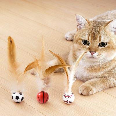 3PCS Cat Toy Exercise Ball with Feathers Lightweight Bounce Ball Interactive Entertainment Toy for Cat