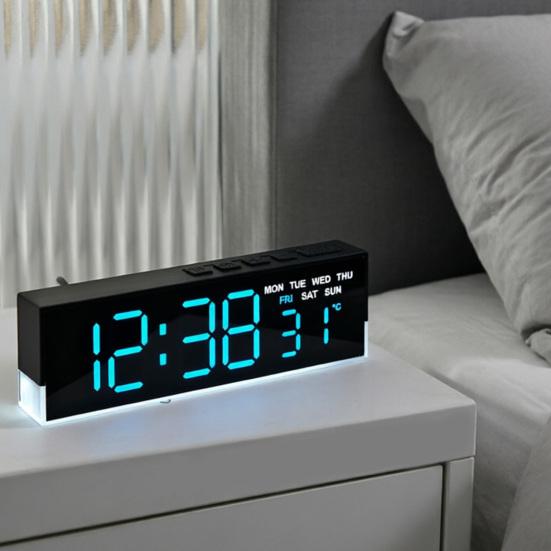 Digital Alarm Clock Large LED Display Brightness Adjustable Battery Operated Home Bedroom Clock with Week Temperature