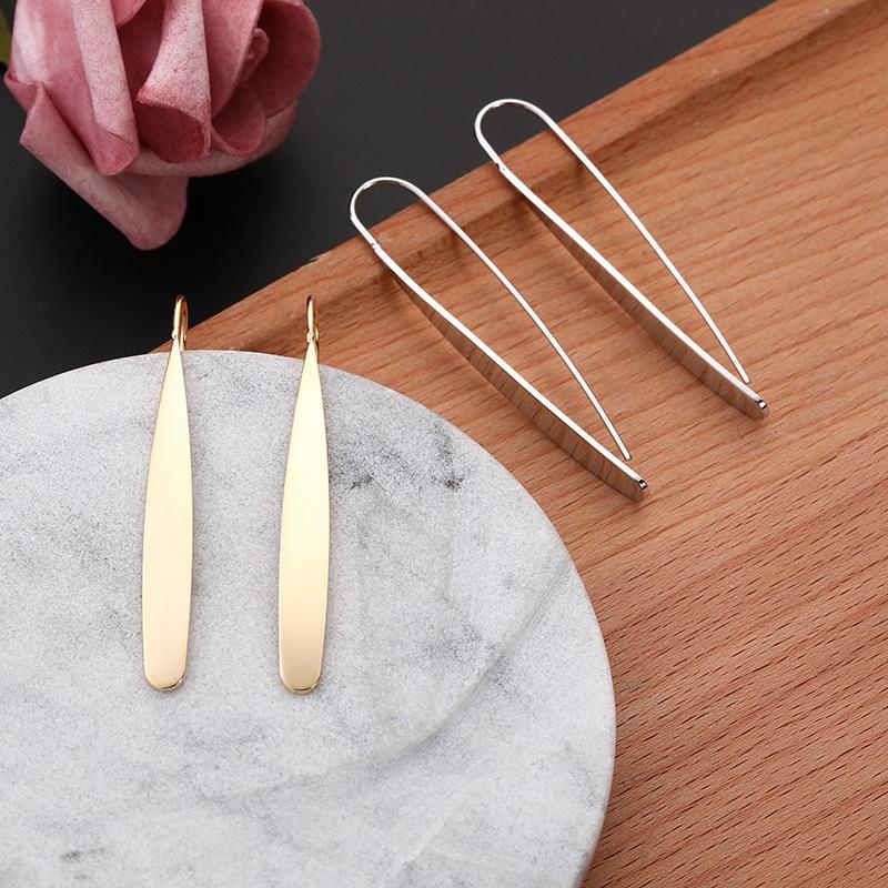 Luxury Metal Smooth Long Hook Earrings for Women Minimalist Gold Copper Color Leaf Geometric Earrings Party Zircon Accessories