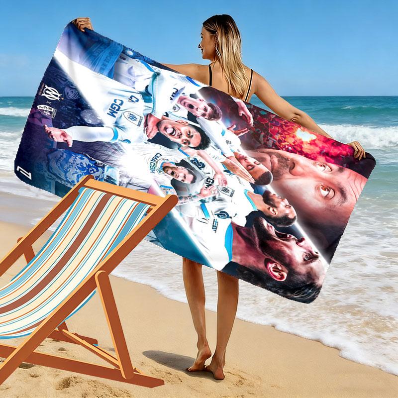 Olympique de Marseille Print Beach Towel, Large Soft Quick Dry Towel for Beach Camping Swimming