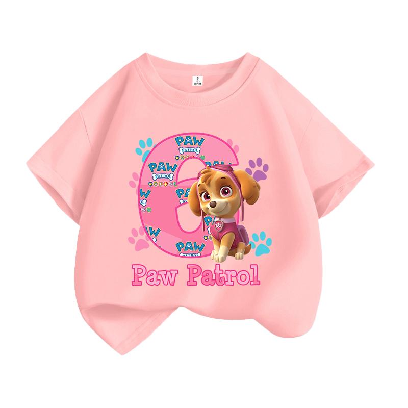 Paw Patrol T-shirt Tecknad Tryck Rund Hals Kort Ärm Toppar Söta Flickkläder Födelsedags Mode T-shirts