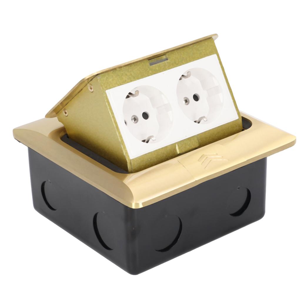 Pop Up Floor Outlet EU Standard 2 Position Desktop Receptacle Socket Brass Golden 16A AC250V