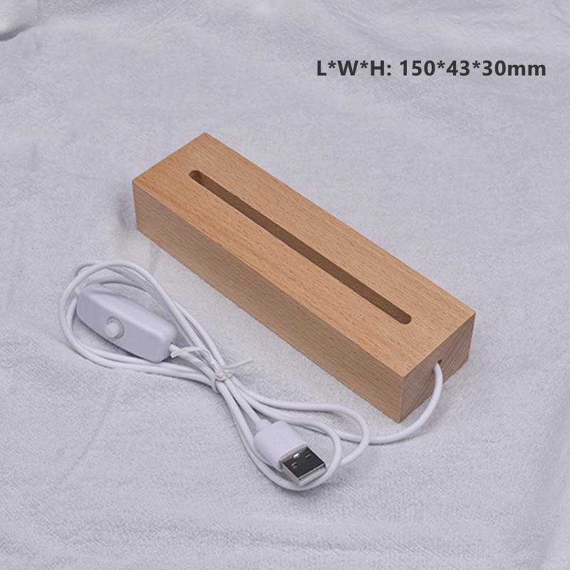 Beech Wooden LED Lamp Base with USB Cable Switch Simple For 3D Acrylic Board DIY Night Light Christmas Wood Gifts Accessories