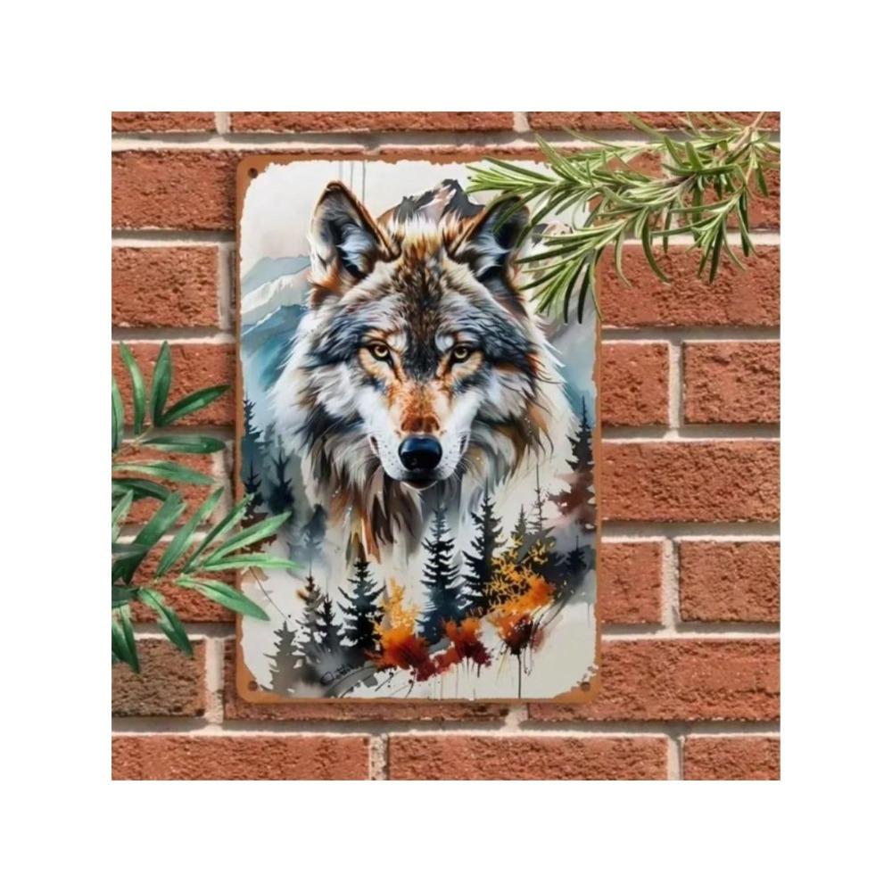 Vintage Metal Wolf Sign Wall Art Retro Bar Decor Tin Poster