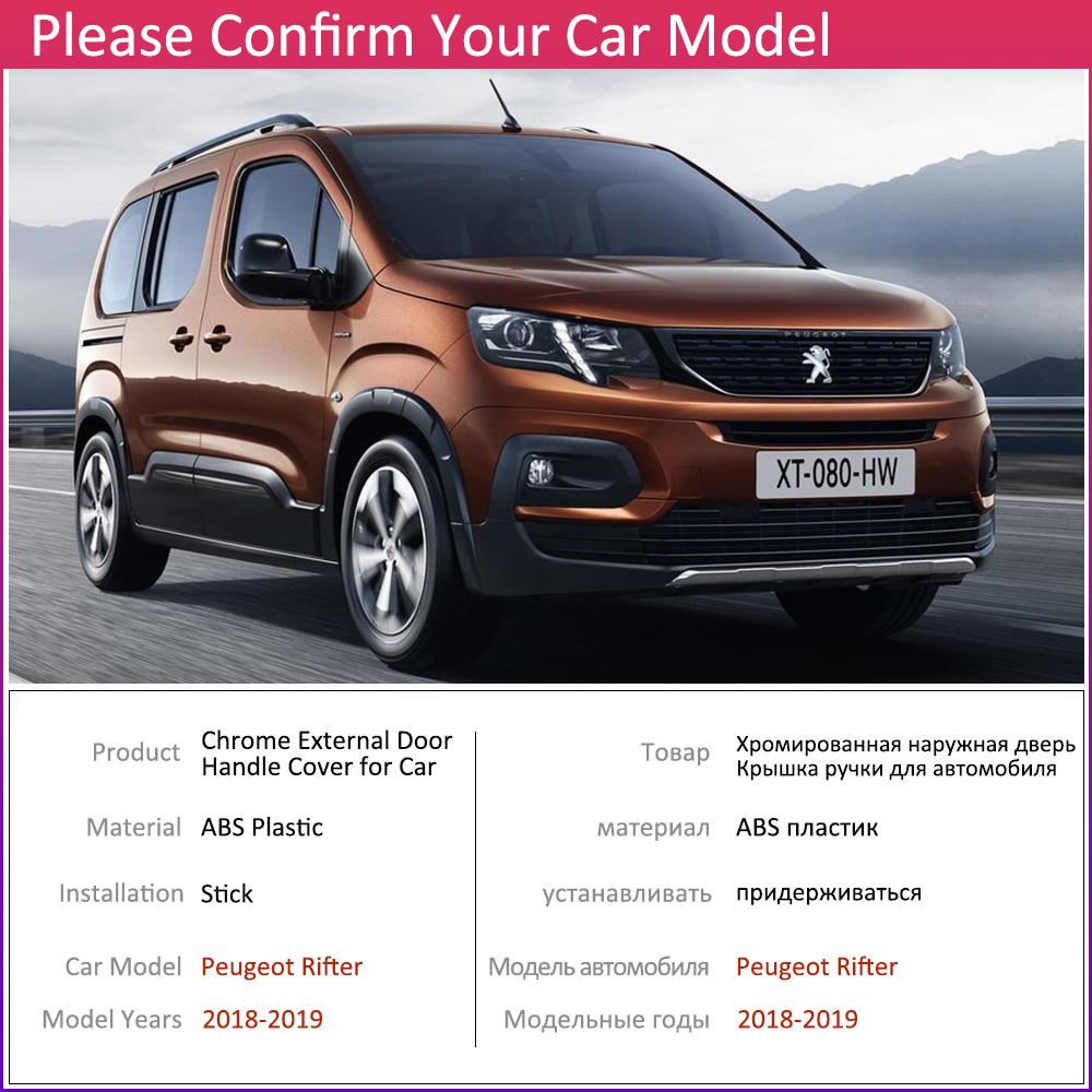 For Peugeot Rifter Partner 2018   Chrome Exterior Door Handle Cover Car Accessories Stickers Trim Set of