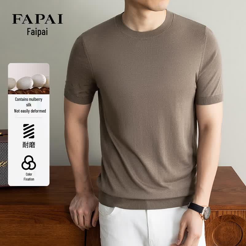FAPAI Men's Mulberry Silk Blend Knit T-Shirt