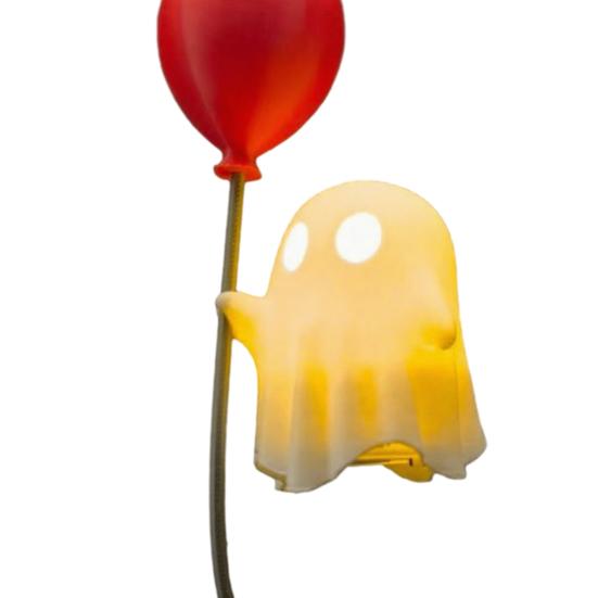 Cute Ghost Figurine with Balloon, Warm LED Ghost Night Light, Halloween Decoration for Bedroom Desk Table Centerpiece Cozy Ornament Gift
