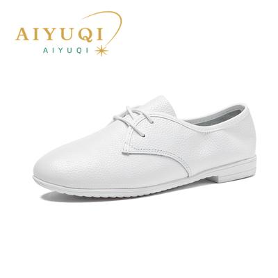 Pantofi Asistentă Femei Cu șireturi Stil Britanic Simplu Piele de vacă Ballet Plată Casual Pantofi albi Femei
