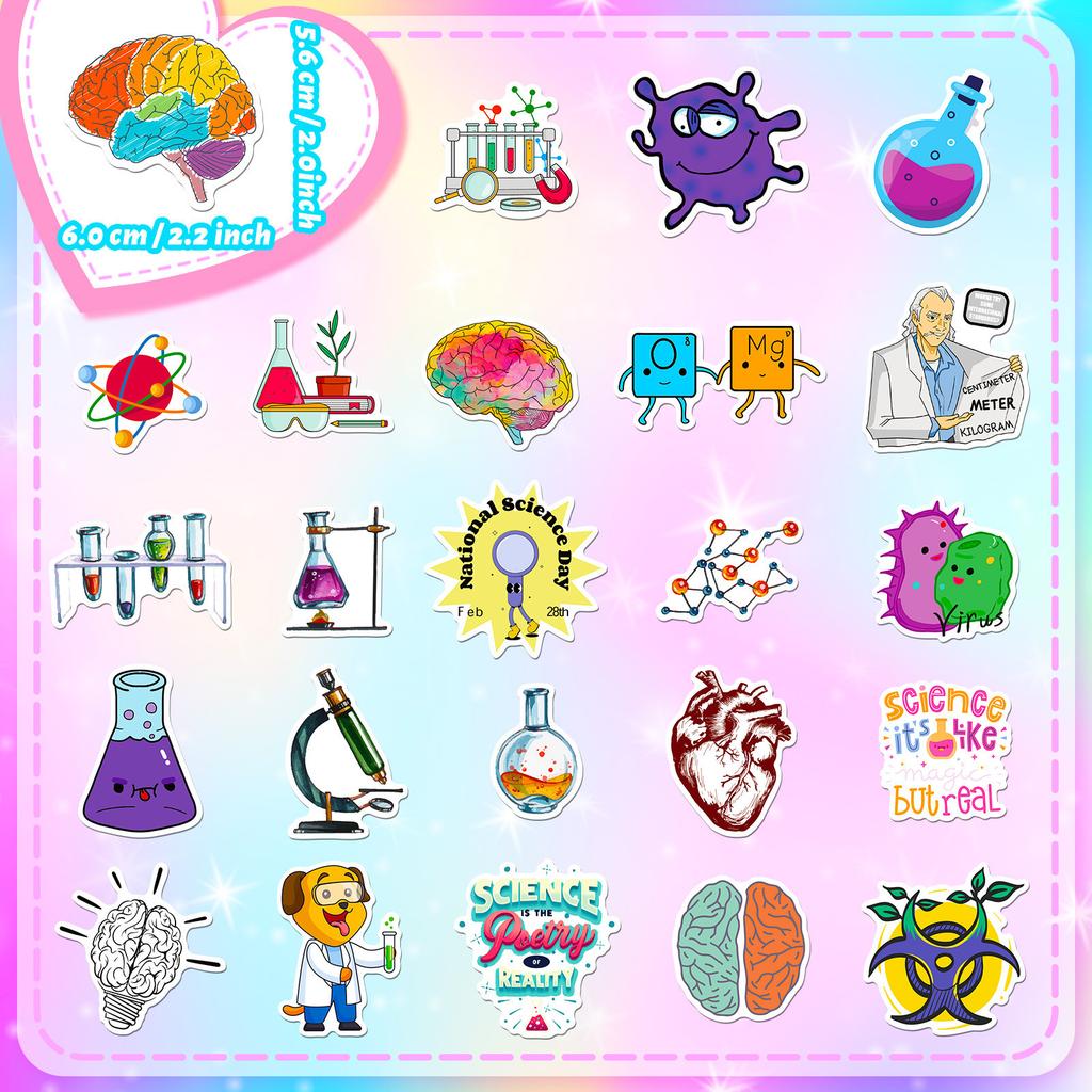 50 Experimental Device Stickers, Physics and Chemistry Equipment, Cartoon Stickers, Pharmacist Chemical Equations, Personal Stickers