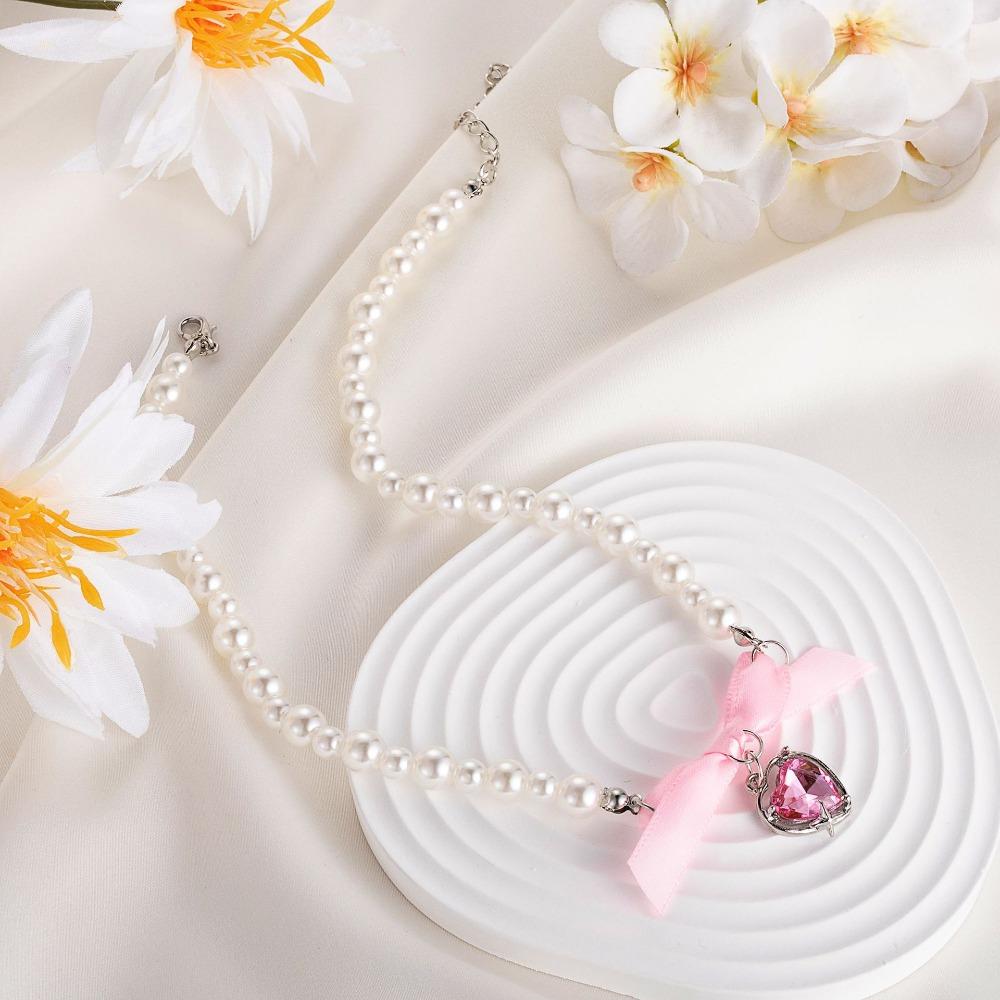 

Women Romantic Pink Heart Bow Pearl Necklace Girl Sweet Collar Choker Clavicle Chain Party Jewelry