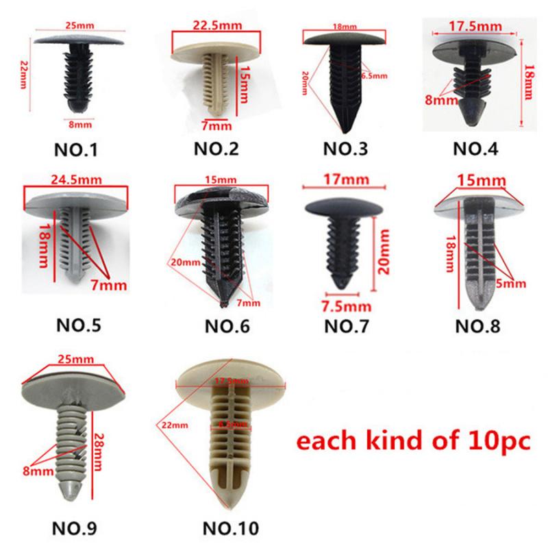 100Pcs Mixed Car Bumper Clips Plastic Rivets Fastener Hood Push Retainers