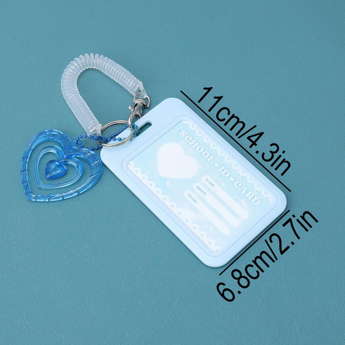 

Stylish Heart-shaped pendant ID Card Holder - With Lanyard Student Work Credential Clip Office Supplies Portable Card Storage синий