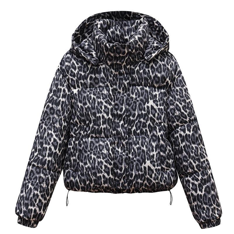 Baumwollkleidung mit Leopardenmuster Damen Kurzbrotkleidung Winter Neu Kleine verdickte wattierte Jacke Damen