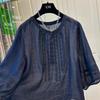 Women's Retro Embroidered Mid-Sleeve Ramie Chiffon Shirt - Lightweight, Loose, Slightly Sheer, Summer 2025 Edition.