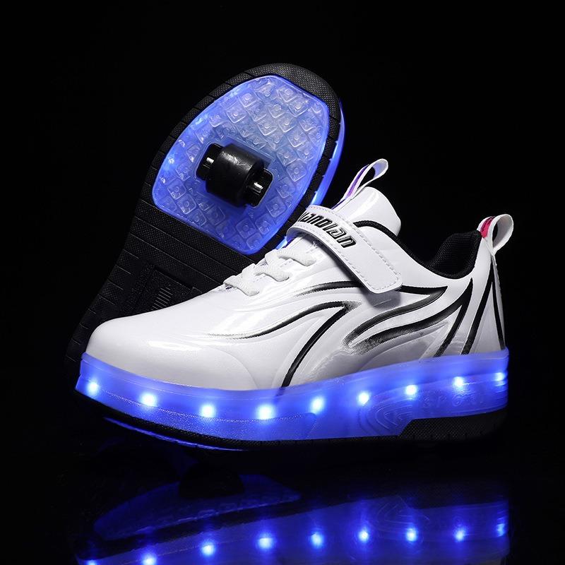 Children's Charging Runaway Shoes Automatic with Lights Single and Double Wheel Skates Luminous Shoes
