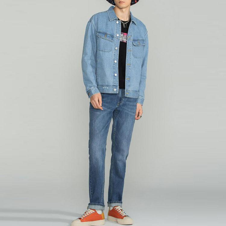 Lee SS23 Solid Color Logo Embroidered Single-Breasted Denim Jacket Unisex jackets Light-Blue LMT0040835PN00FA02623