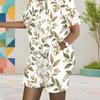 Women Plus Size Floral Leaf Printed Round Neck Short Sleeve Top Pocket Shorts Two Piece Set