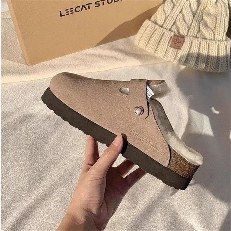 Mao Mao shoes women's 2024 new autumn and winter one-pedal velvet Boken cotton shoes platform one-and-a-half slippers women