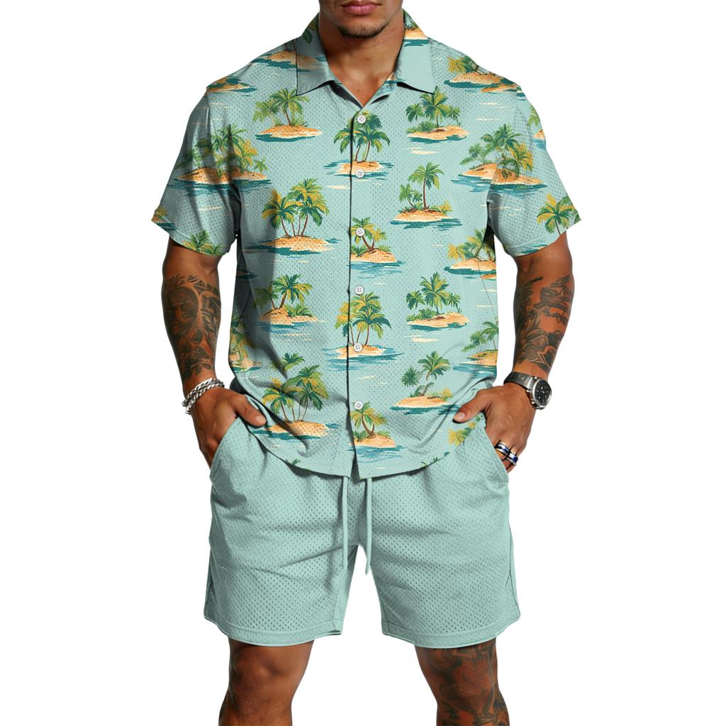 Men's Casual Lightweight Breathable Short-Sleeve Shirt And Shorts Set
