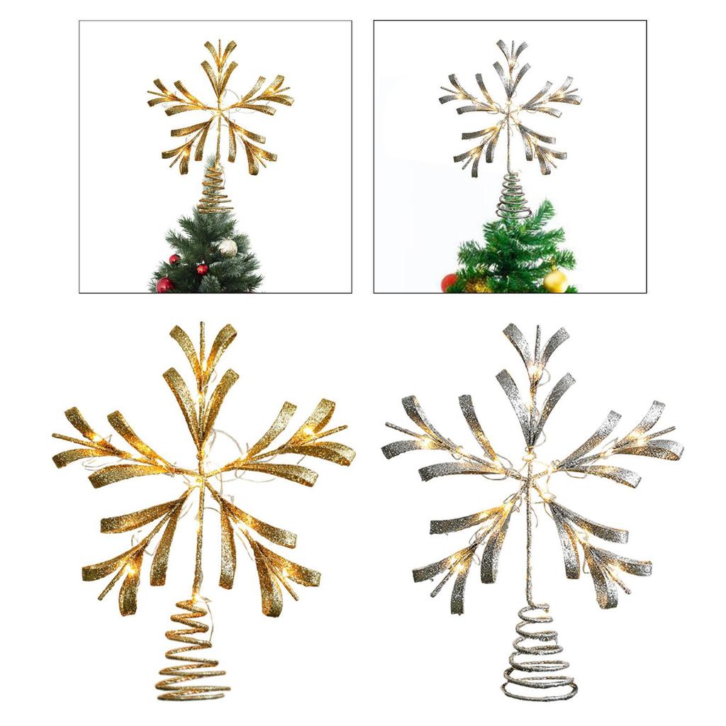 Glitzernder Weihnachtsbaumspitzenstern Schmiedeeisen LED Ornament für Partyort Außendekoration