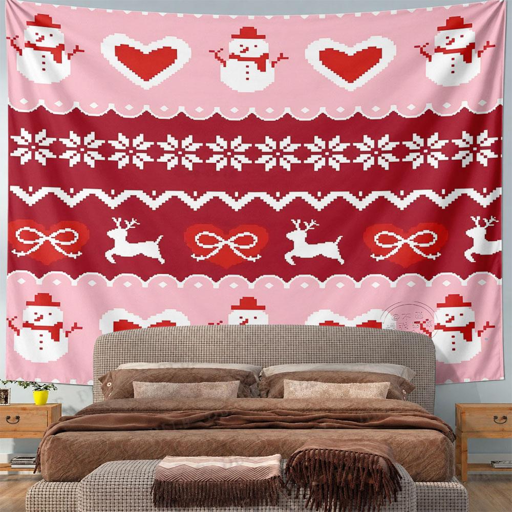 Pixel Christmas Sweater Snowmen Reindeer Tapestry Wall Hanging Retro Holiday Home Decor for Living Room Bedroom Gift