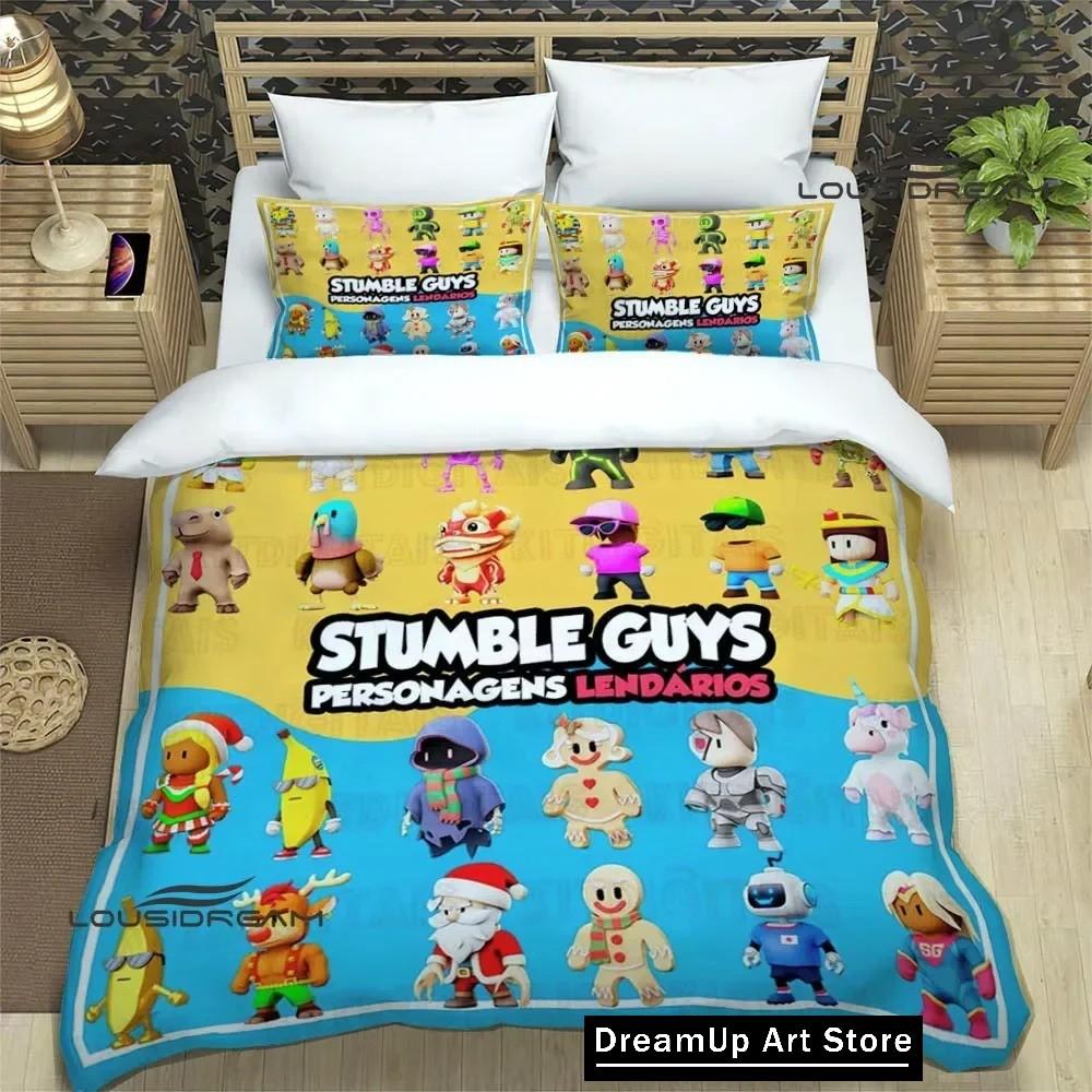 3D Spel Tecknad Stumble-guys Sängkläder Set Täcke Sängöverkast med Örngott Twin Enkel Queen King Size Pojkar Vuxen Hem