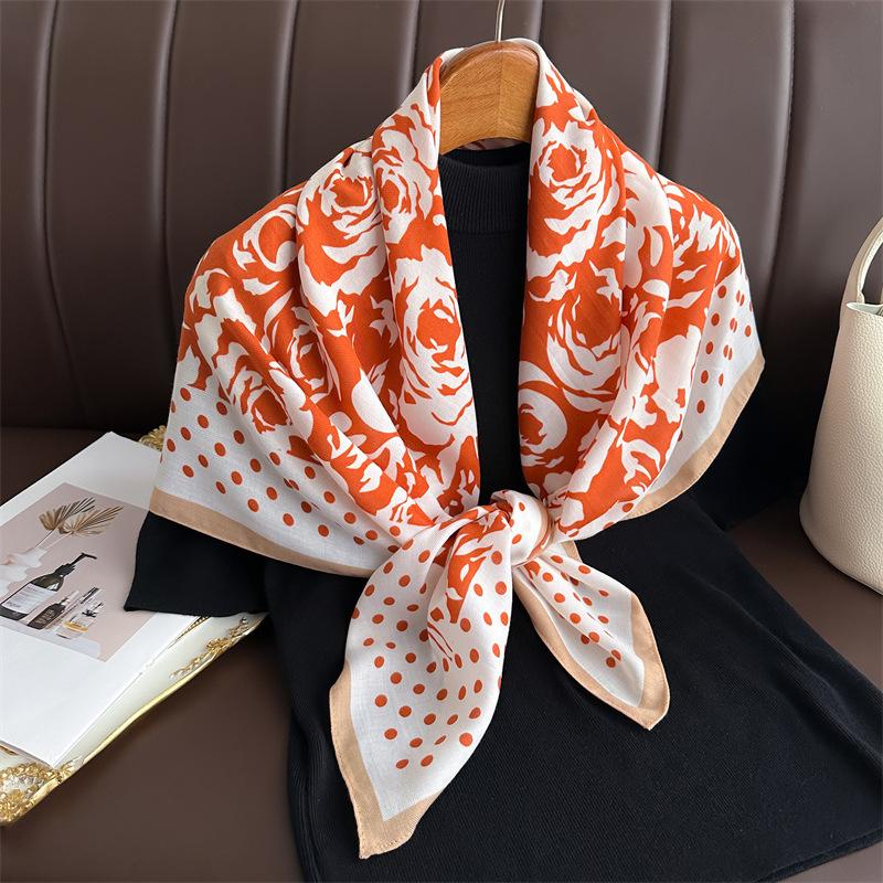 Polka dot camellia 91 large square scarf imitation silk versatile herringbone pattern shawl scarf retro printed headscarf scarf female