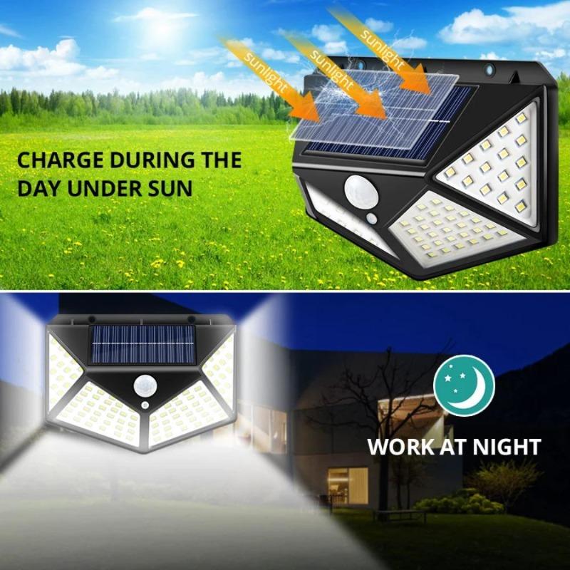 1-5pcs Outdoor 100 LED Solar Light Motion Sensor Waterproof Sunlight Garden Decoration Street Lights Solar Powered Lantern Wall Lamp