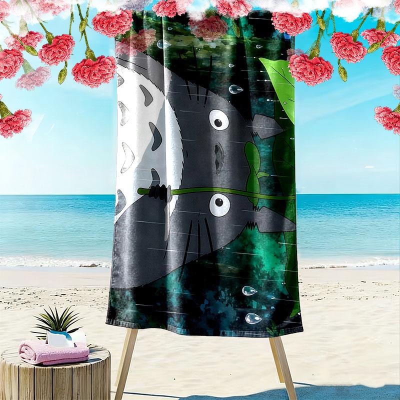 Totoro Cartoon Print Beach Towel, Large Soft Quick Dry Towel for Beach Camping Swimming
