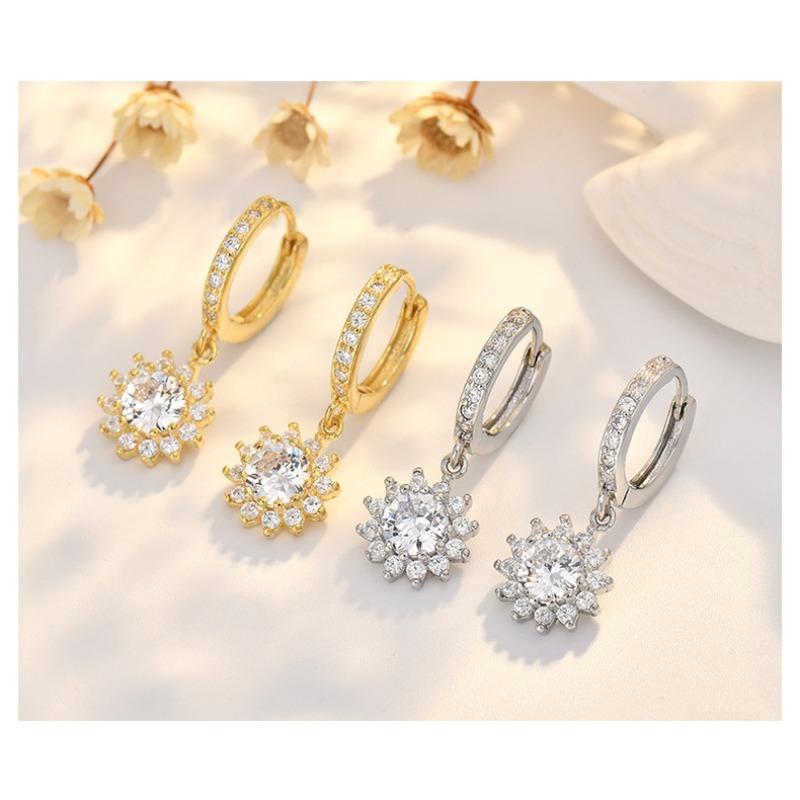 Sunflower Shaped 925 Silver Needle Gold Plated Zircon Earrings For Women