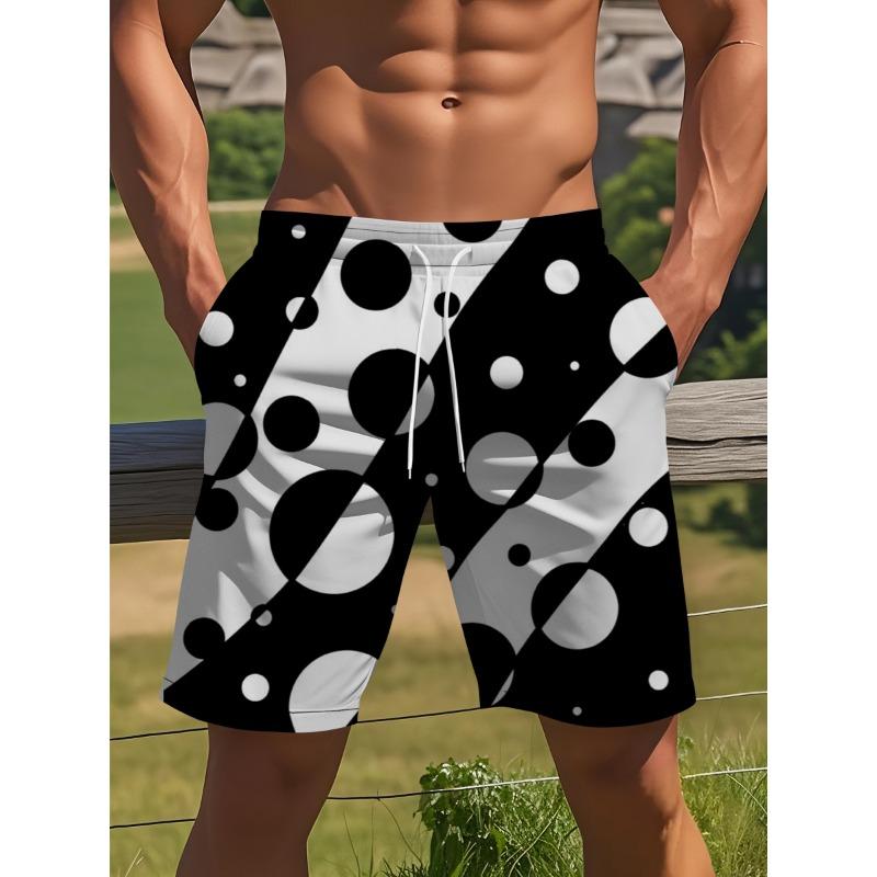 

Men s Summer Casual Full Print Shorts - Black and White Circle Pattern M