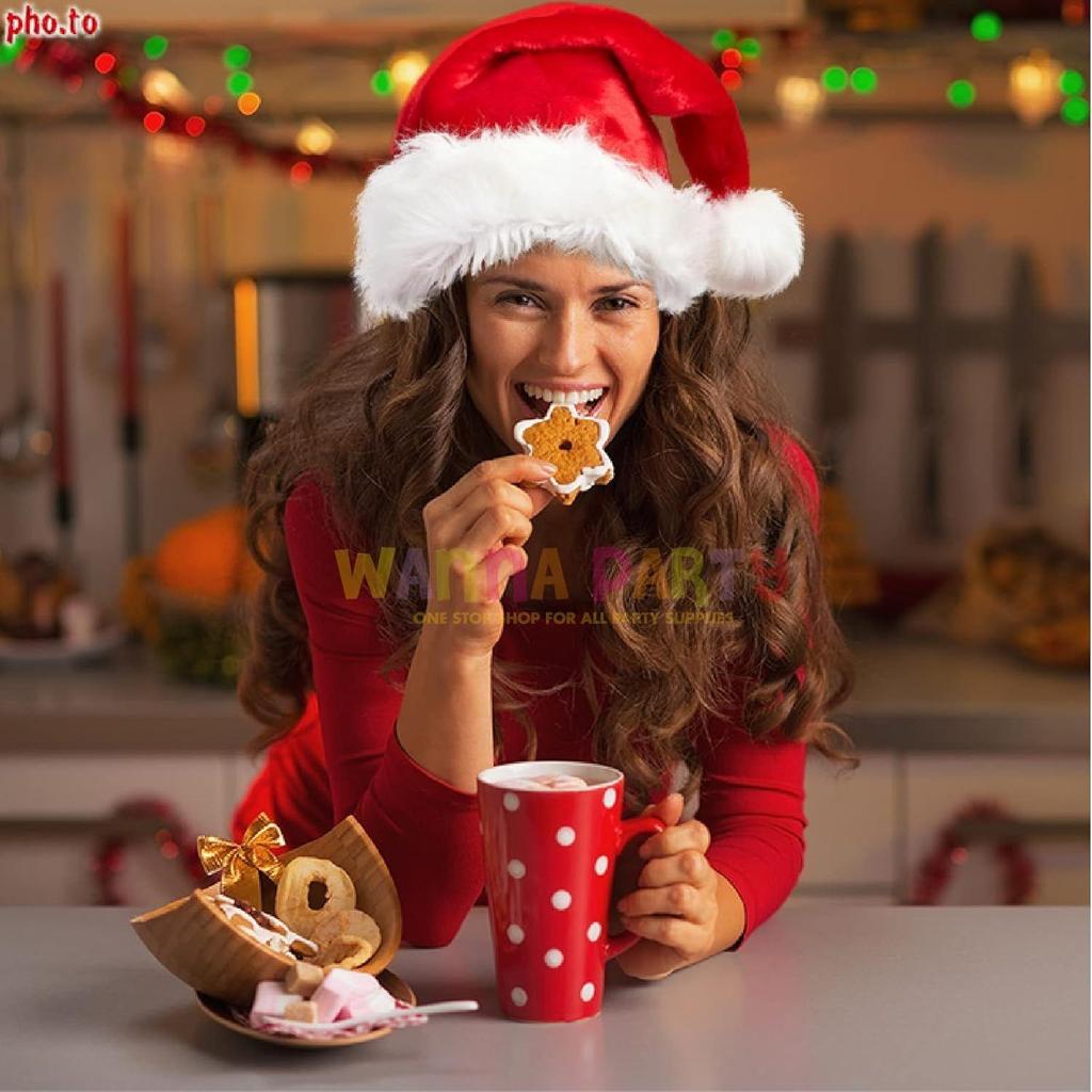 Plush Santa Red Hat With Velvet Ball for Christmas, X-mas Party for Adults, Santa Claus