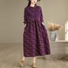 Langermet Plussstørrelse Bomull lin vintage blomstret ny i kjoler for kvinner avslappet løs lang vår høst kjole
