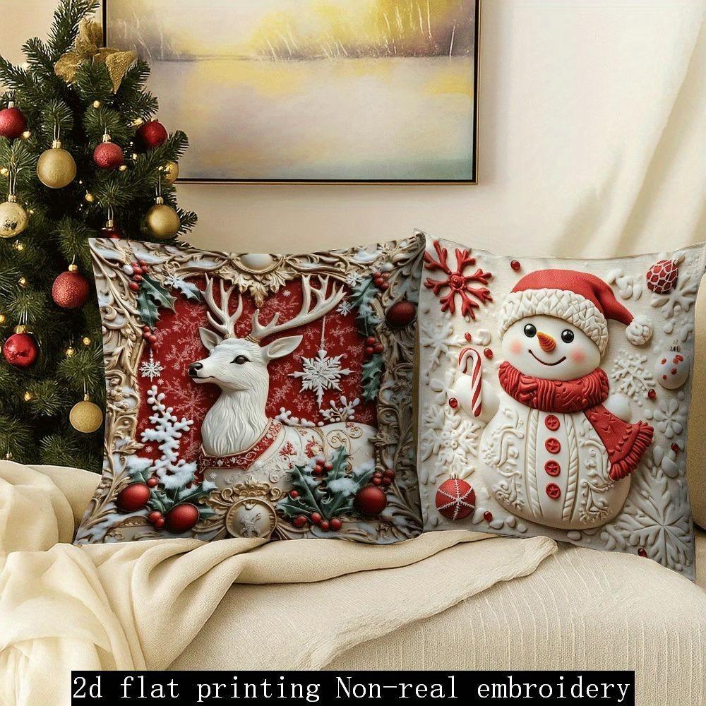 Christmas Pillowcase: Reindeer, Snowman, Santa Claus and Christmas Tree Pattern New Year Home Decoration 2d Flat Printing