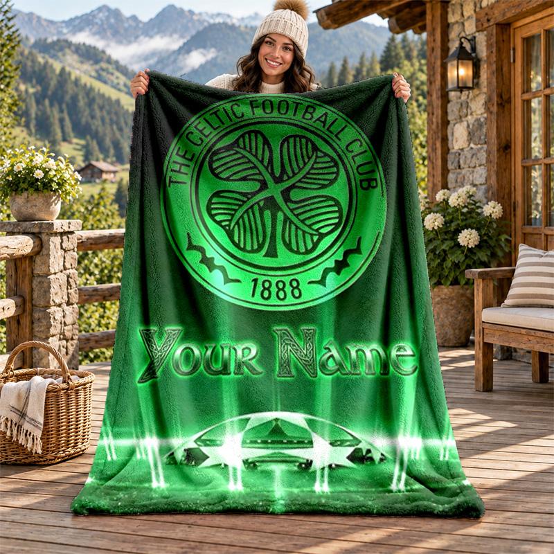 Celtic Football Club Custom Name Flannel Blanket Personalized Soft Warm Plush Throw Blanket Customized Gift for Family Friends