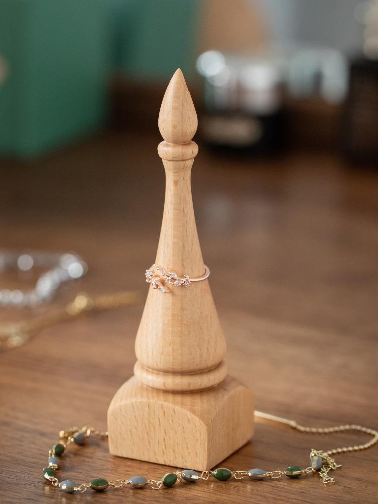 Антикварная деревянная настольная стойка для ожерелий из массива дерева, коническая подставка для колец, полка для хранения ювелирных изделий, аксессуары для домашнего декора