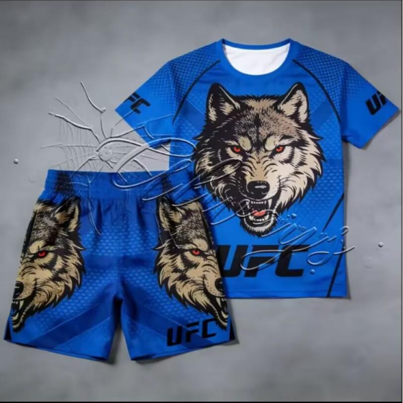 Mens Quick-Dry MMA Training Set Short Sleeve T-Shirt Shorts Wrestling Fitness Outdoor Sports