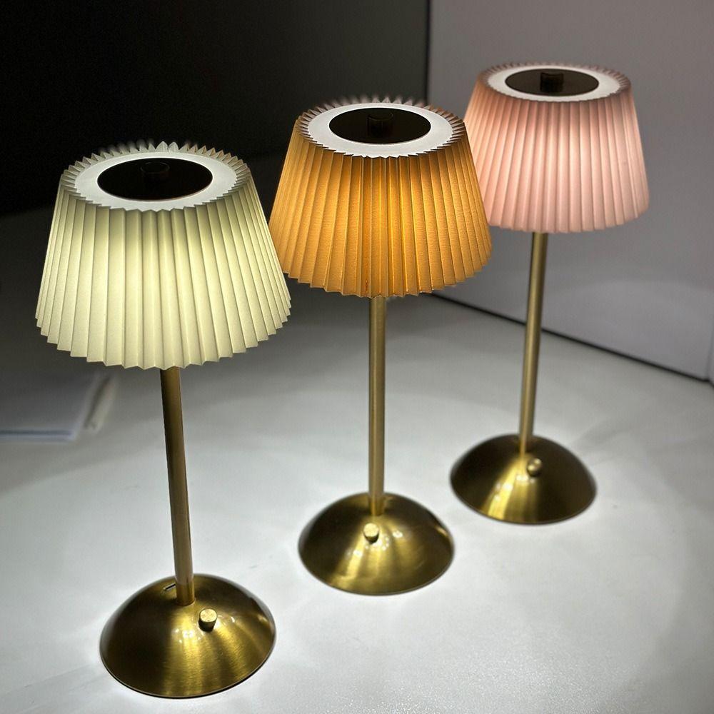 Touch Control Small Pleated Table Lamp Stepless Dimmable LED Bedside Lamp  Home Office