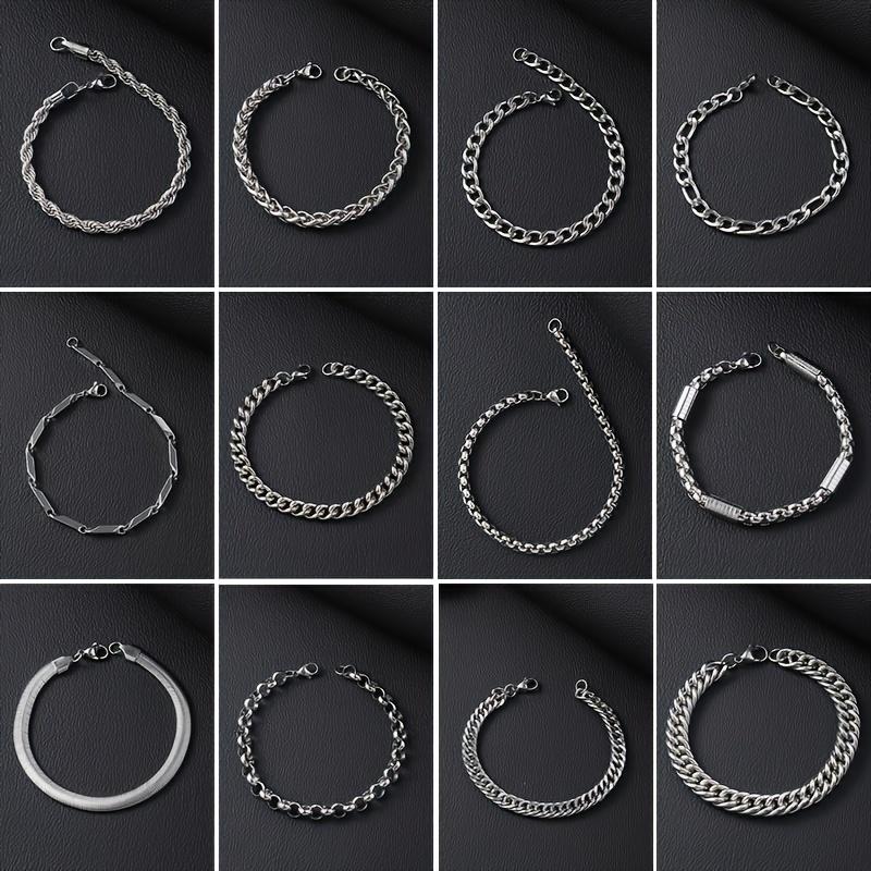 

12Pcs/Set Stainless Steel Cuban Bracelets in Hip-hop Style, Suitable for Men and Women,Perfect for Daily Wear and Gift Giving 21cm