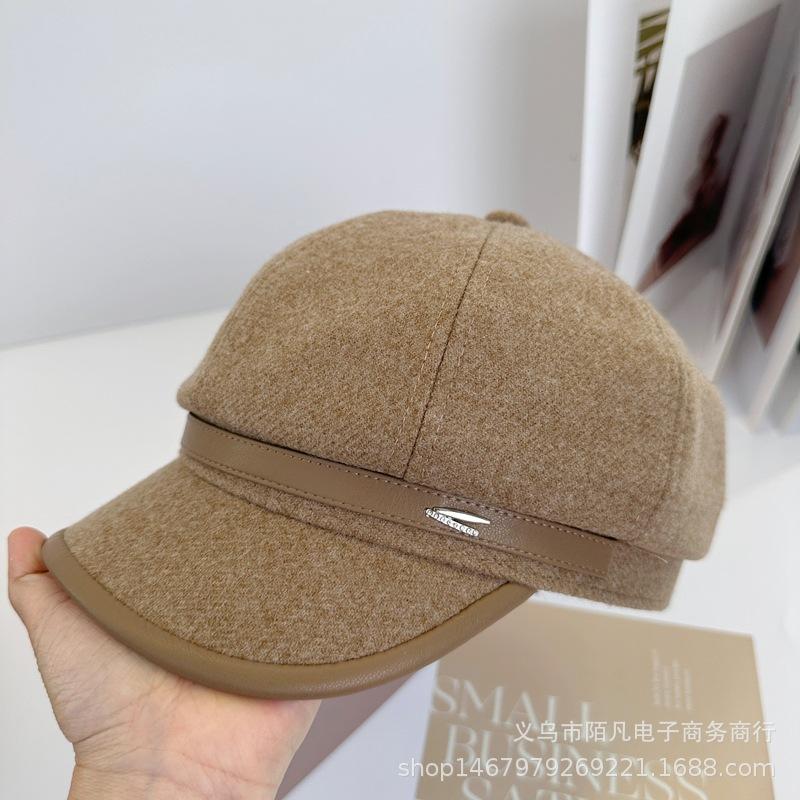 Vintage British woolen hat Children's wide brim shows small face Breathable octagonal hat Fashion versatile painter hat Newsboy hat