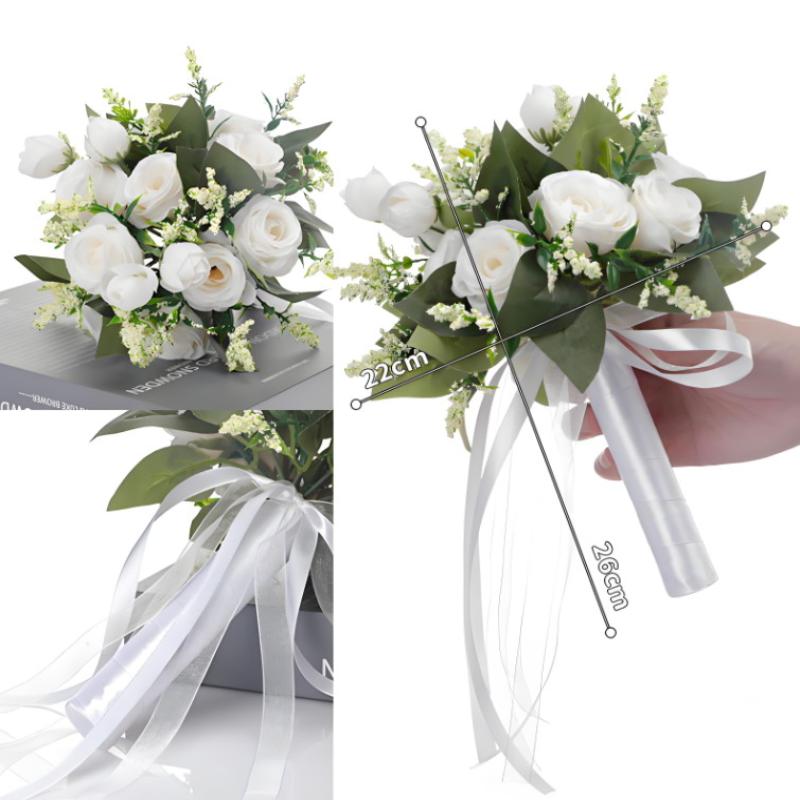Bridal Bridesmaid Wedding Bouquet White Silk Flowers Roses Wedding Accessories Mariage Bouquet Artificial Flower