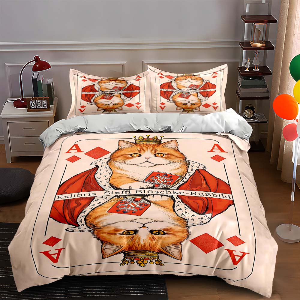 Royal feline cards Bedding Duvet cover sets Duvet covers Pillowcases gifts (1 * Duvet Cover 2 * Pillowcases, without duvet insert) 135x200cm