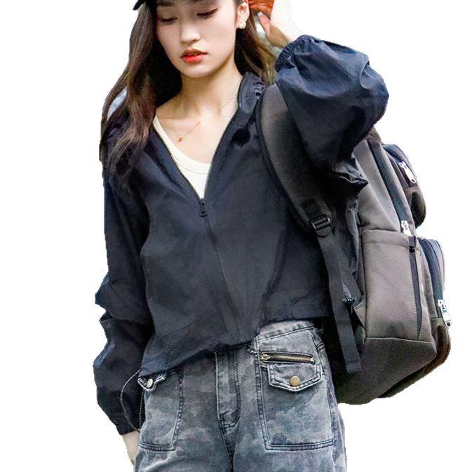 Solid color quick-drying sunscreen clothing women's summer new UV-proof hooded jacket high-end nylon sports sunscreen clothing