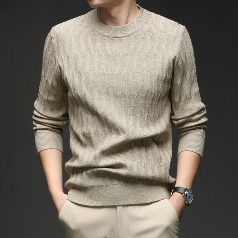 

Мужской вязаный свитер однотонный универсальный пуловер с круглым вырезом и длинным рукавом базовый слой простой классический повседневный топ L хаки