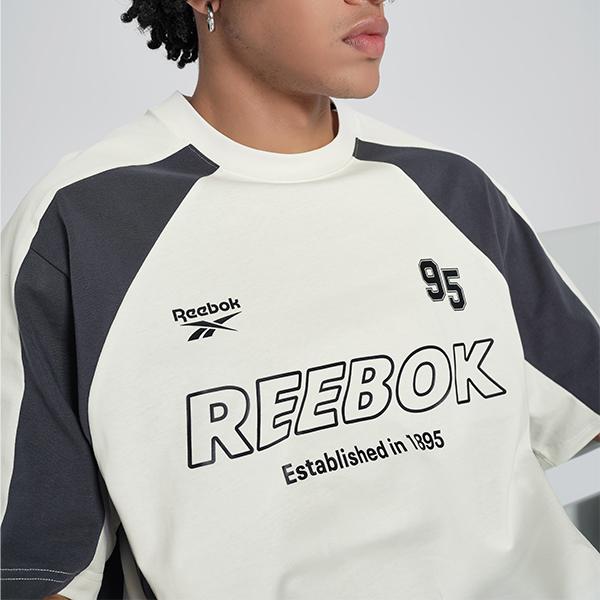 Reebok Color Block Loose Fit Letter Print Round Neck Short Sleeve T-Shirt Unisex Tops White 24SRM415UGW1
