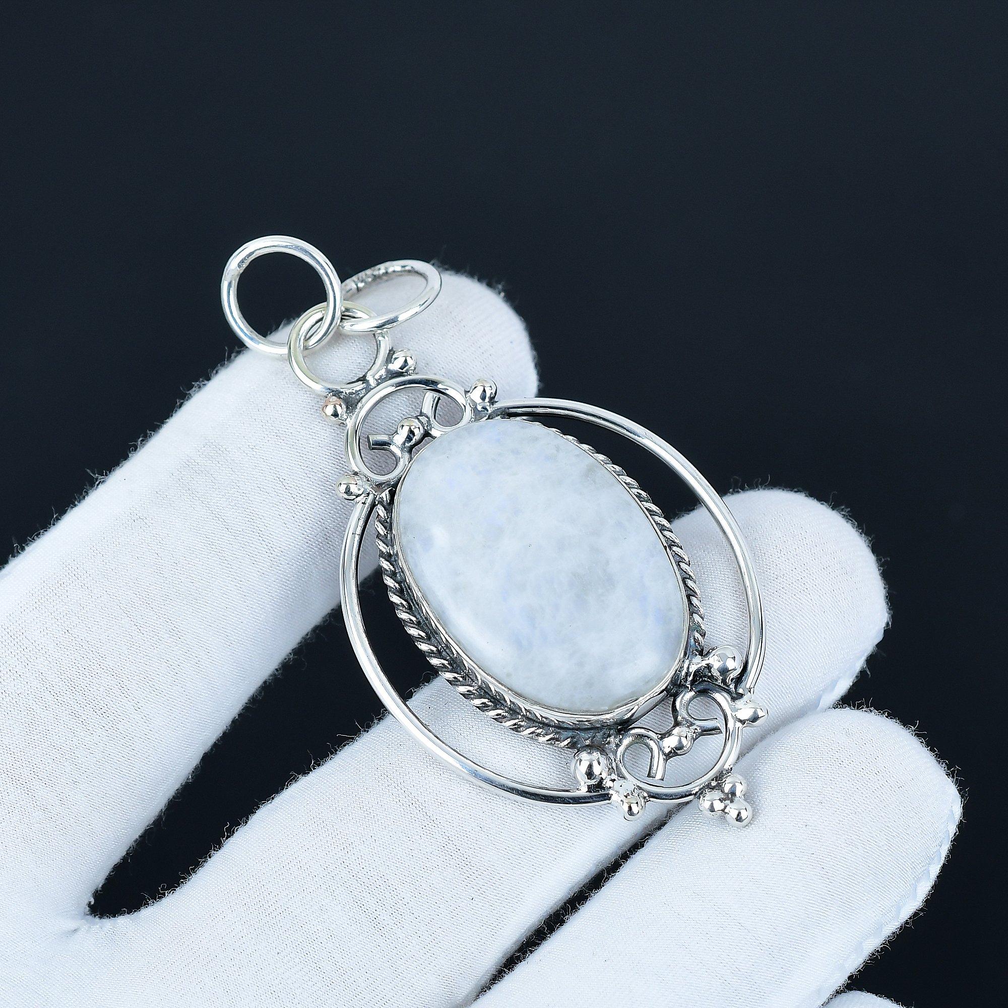 

Rainbow Moonstone Pendant, 925 Sterling Silver Pendant, Handmade Pendant, Unique Pendant, Natural Moonstone Gemstone Pendant, Gifts For Mom 6.5 Cm белый